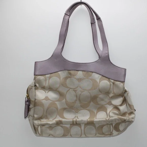 Coach Signature C Monogram Tote Bag Lavender Leather Accents